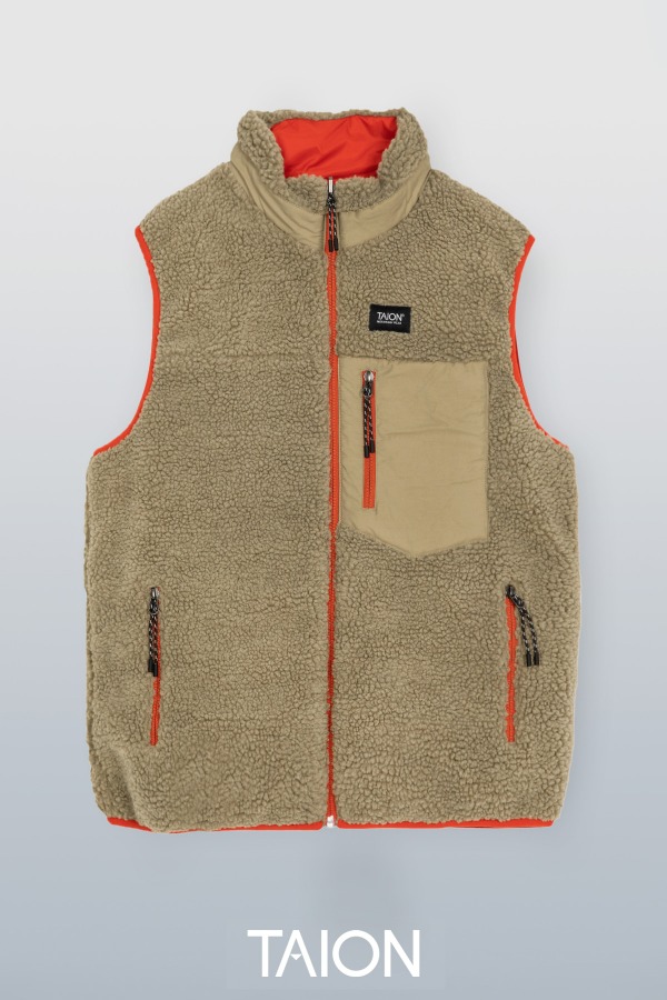 NEW DOWN X BOA REVERSIBLE DOWN VEST O.RED X BEIGE (TAION-R002MB)